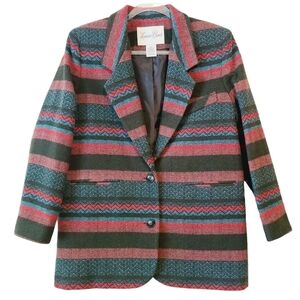 Lawrence Bruce | Women's Vintage Wool Blend Striped Blazer (Size 12 Petite)